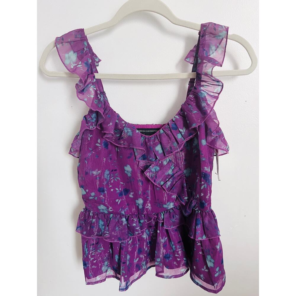 French Connection Frill Cami Tank Sleeveless Top Dahlia Floral Purple Size 0